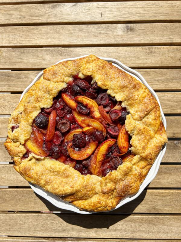 peach and cherry galette